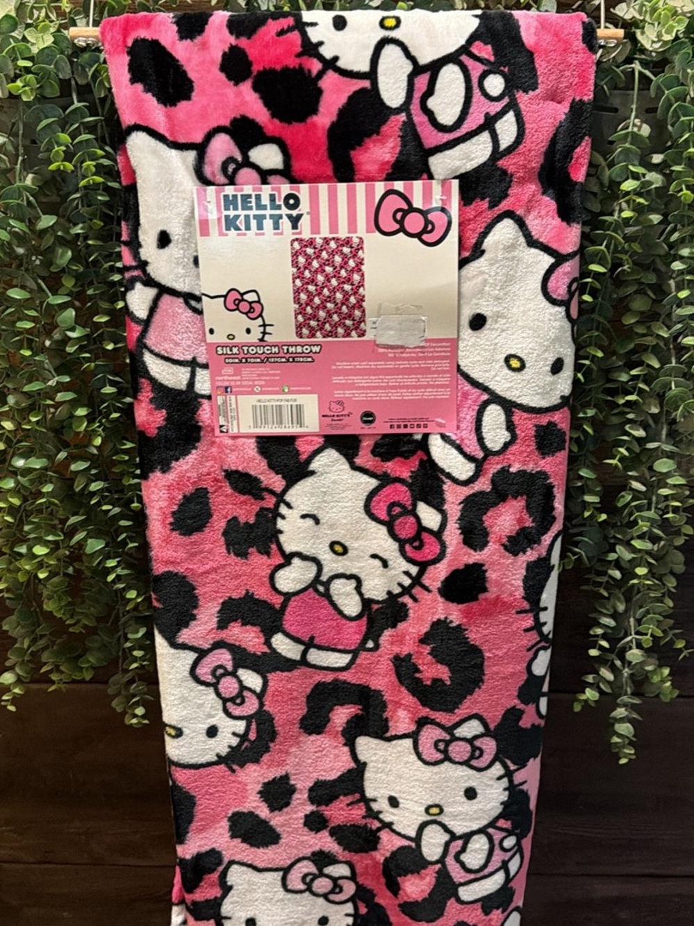 Hello Kitty Pink, Black & White Plush Throw Blanket